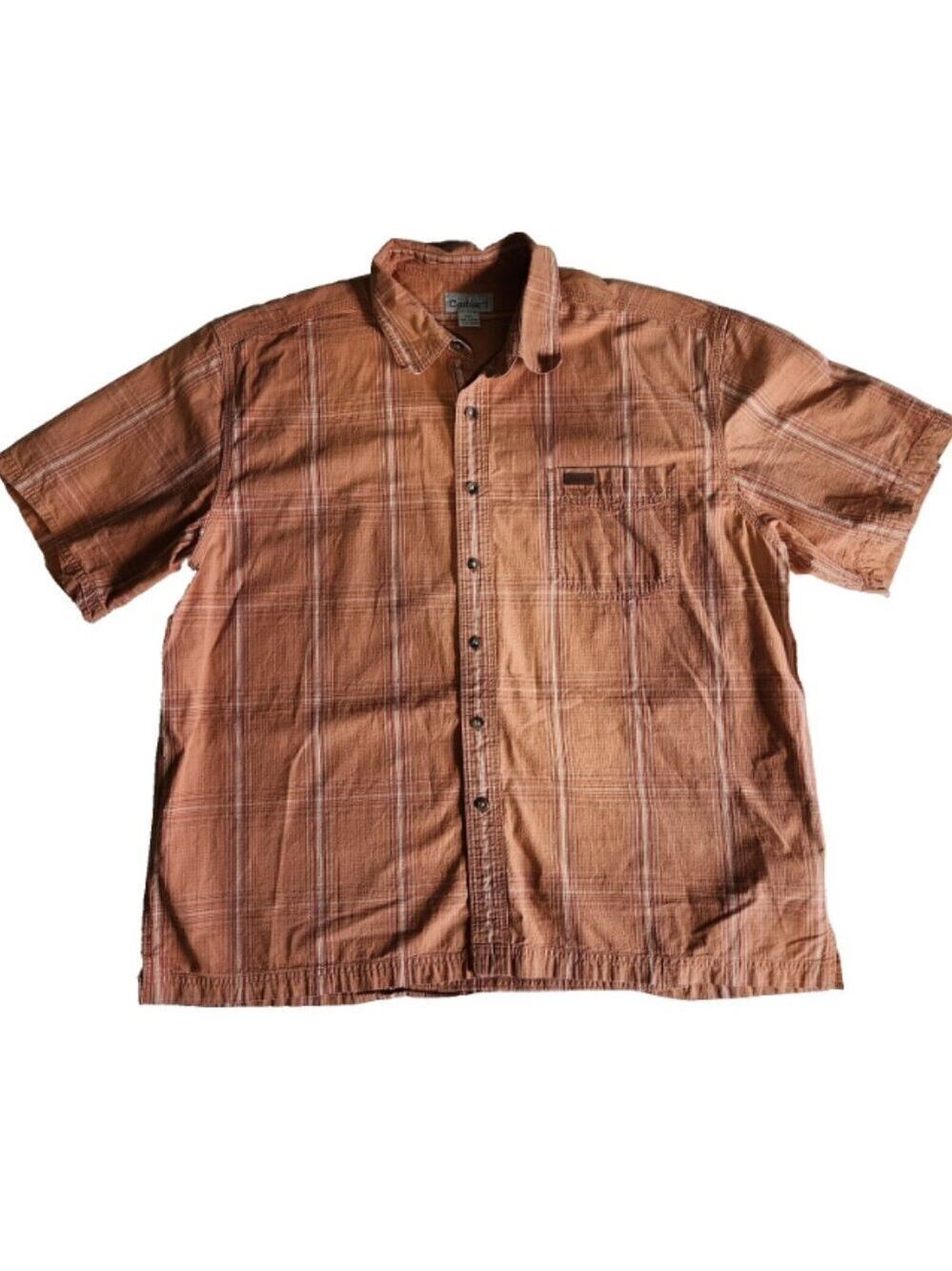 Carhartt Shirt Mens 2XL Orange Brown Striped Short Sleeve Button Up Y2K Style
